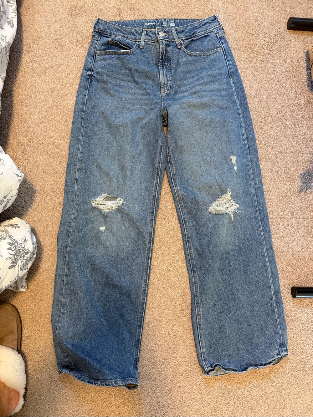 Old Navy Blue Wide-Leg Denim Jeans with Gold Stitching